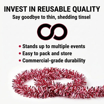 Anderson's Metallic Red, White & Pink Tinsel Twist Garland, 25ft Holiday Decoration, Christmas Tree Trim, Parade Float Decor, Party Supplies, Halloween, Graduation, Indoor/Outdoor Event Garland