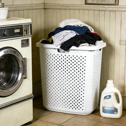 Plastic Laundry Hamper – 2.5 Bushel Large Capacity Basket with Handles, Sturdy White Clothes Hamper for Bedroom, Bathroom & Dorm