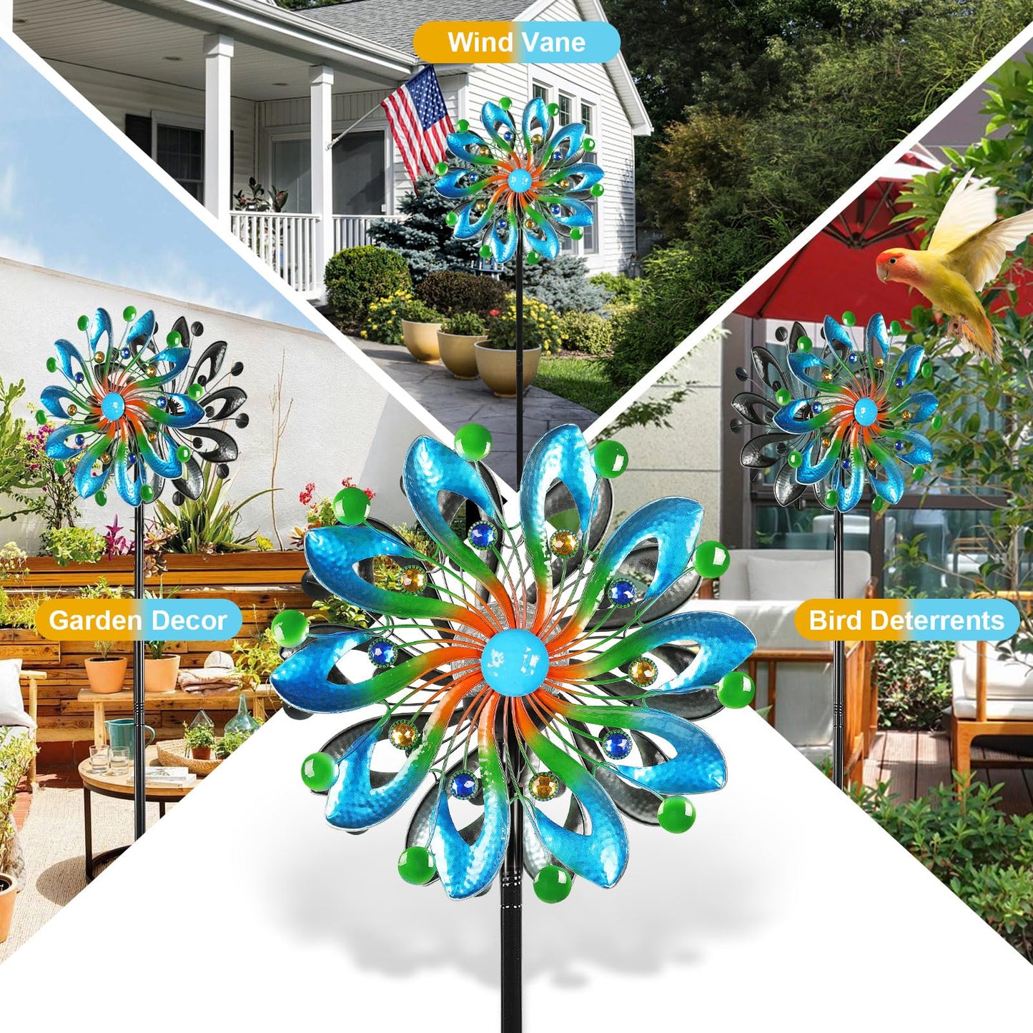 MLKNK Wind Spinners for Yard and Garden - Wind Sculptures & Spinners, 75 Inch, Navy Blue, Kinetic Art with Solar Powered Multi-Color Glass Ball Light