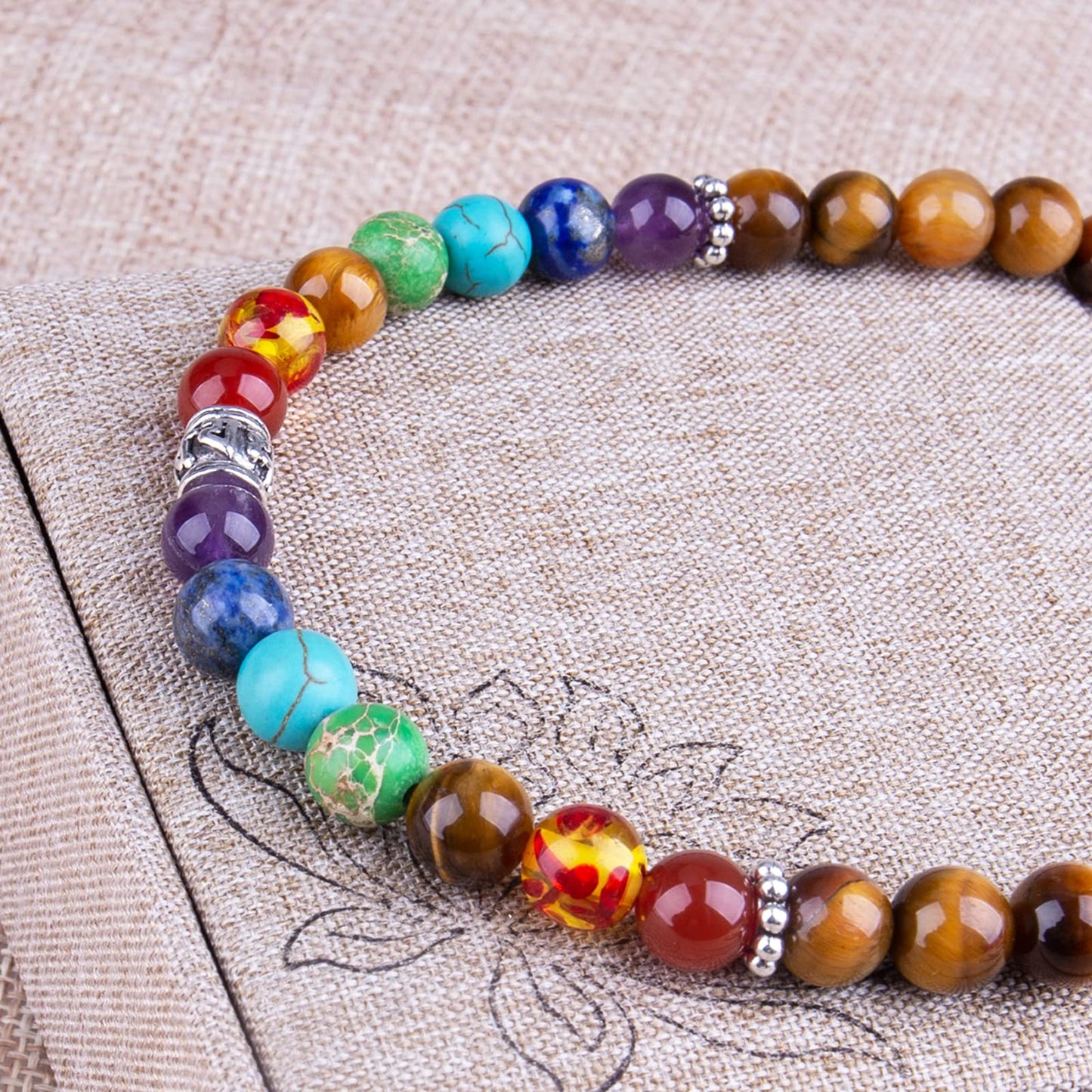 Addmluck 108 Mala Beads Necklace 7 Chakra Tree of Life Pendant Prayer Buddha Bracelets Healing Stone Yoga Men Women Jewelry(7 chakra tiger eye)