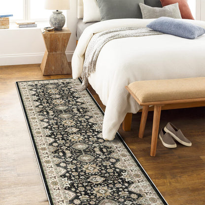 Washable Hallway Runner Rug 2x10: Non Slip Runner Rugs with Rubber Backing Soft Kitchen Rug Farmhouse Distressed Carpet for Living Room Bedroom Bathroom (Black, 2X10)