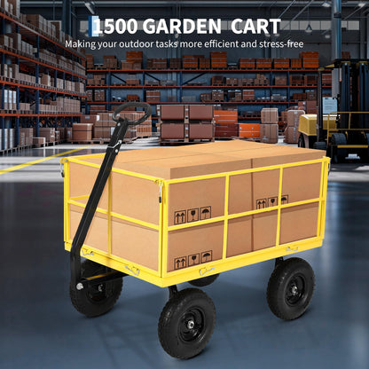 Heavy Duty 1500 Lbs Capacity Mesh Steel Garden Cart Folding Utility Wagon with Removable Sides, Garden Cart on Wheels for Gardening Soil, Tools, and Plant Transport