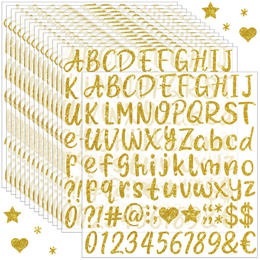 Glitter Gold Letter Stickers, 15 Sheets 1215 PCS Alphabet Number Stickers 1 Inch, Self Adhesive Vinyl Stickers for Graduation Cap Scrapbooking Water Bottles Mailbox DIY Crafts Signs Party Decor (Gold)