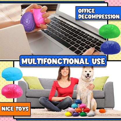 Kasyat 40 Pcs Brain Stress Ball 3 Colorful Large Brain Shaped Stress Ball Bulk Halloween Party PU Hand Muscle Exercise Pressure Prop for Adult Improving Grip Strength Object Recognition Prop Mold