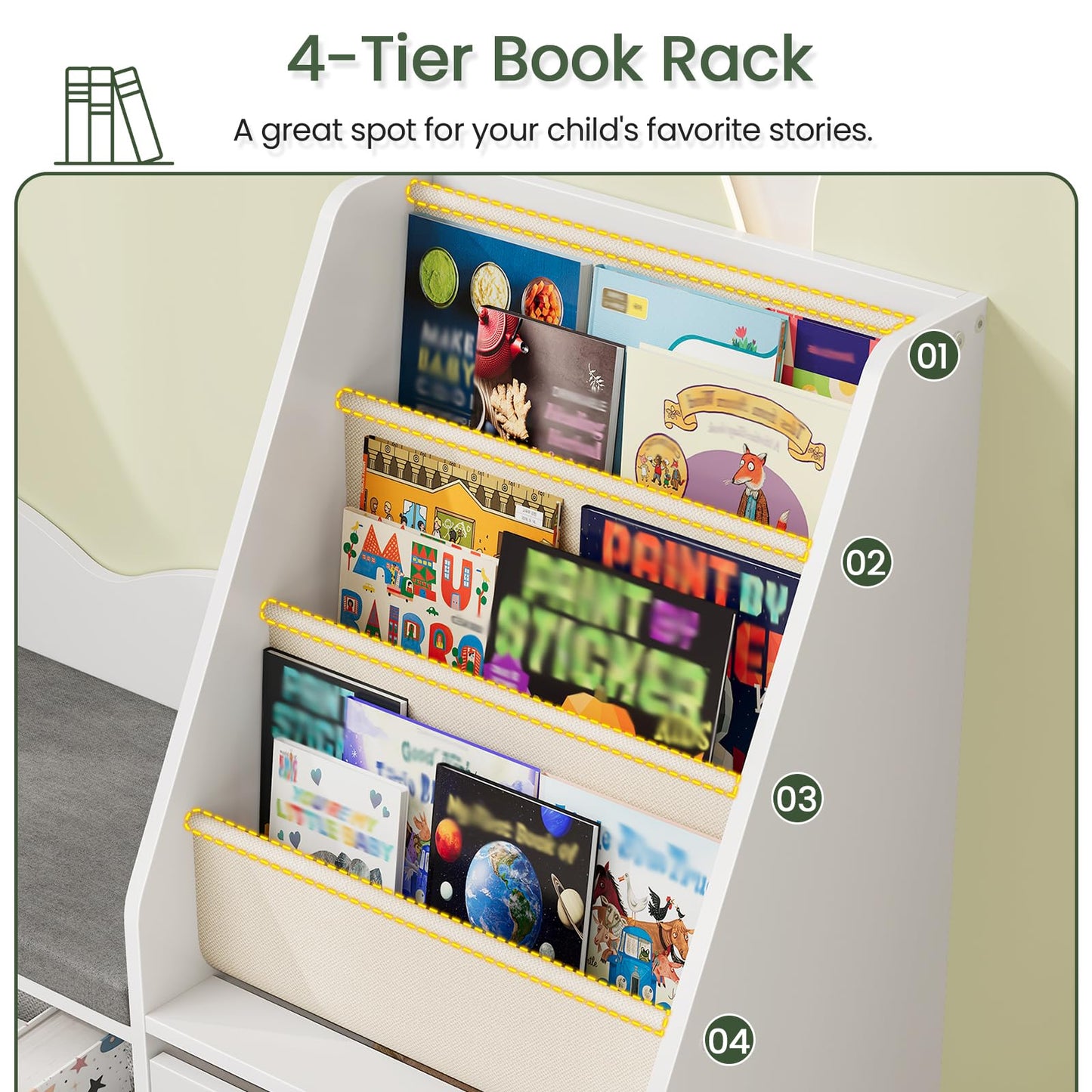 CHOEZON 53.1" Kids Bookshelf with Reading Nook, 4-in-1 Children's Bookcase with Soft Bench, Mobile Drawer & Fabric Bins, Storage Shelves, Bookshelf for Kids, White MCW18WB