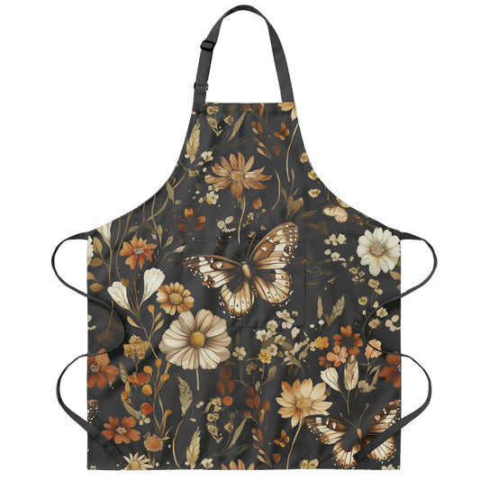 Floral Apron for Women Gift, Vintage Inspired Butterfly Flower Apron with Pockets Adjustable, Elegant Kitchen Apron for Cooking Baking Gardening, Mother's Day Birthday Gift for Mom Wife Grandma