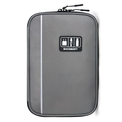 BAGSMART Large Electronics Travel Organizer Case, Tech Accessories Cord Storage Bag for Phone, Power Bank, SD Card, Cables, Grey