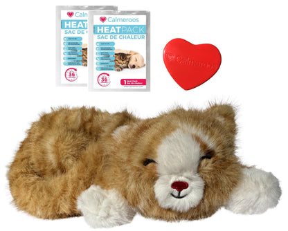 Calmeroos Plush Heartbeat Toy - Calming Anxiety Relief Toys for Puppies and Kittens - Heartbeat in a Soft Comforting Pet Plush for Dogs and Cats (Orange Stripe)