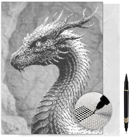 On The Dot Art - Painting Kit for Adults|Enchanted Dragon 13x17 Canvas w/Dual Tip Marker|Relaxing Activity Alternative to Diamond Painting|No Tiny Pcs No Mess Fantasy Mythical Creature Frameable Gift