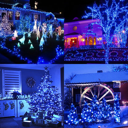LAMPHOME 32.5FT 100LED Blue Christmas String Lights, 16 Modes Waterproof Fairy Lights Plug in, Twinkle String Lights Indoor Outdoor for Bedroom Wall Halloween Tree Party Home Decoration