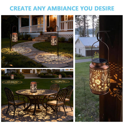 JEJOT Hummingbird Solar Lanterns Outdoor Waterproof, Mothers Day Gifts, Birthday Gifts for Women Mom Grandma,Metal Hanging Solar Lantern for Yard,Garden,Porch Landscape Deconrations-2 Pack