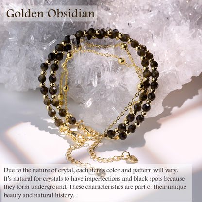 Farfume Golden Obsidian Crystal Bracelet Beaded Bracelets for Women 4mm Natural Stone Beads Gemstone Handmade Jewelry Valentine's Day Gifts