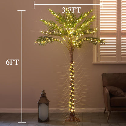Hairui Artificial Palm Tree with 220 LED Fairy Lights, 6FT for Indoor Outdoor Office Home Patio Pool Decoration
