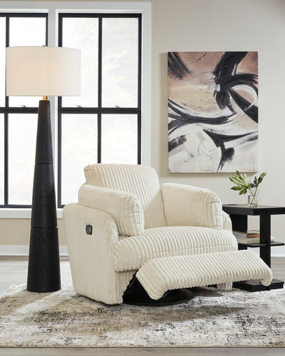 Signature Design by Ashley Tie-Breaker Cozy Contemporary Manual Press-Back Swivel Glider Rocker Recliner with 2 Bolster Pillows and Hidden Storage, White