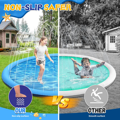 107inch Extra Large Non-Slip Splash Pad Sprinkler for Kid and Dog, Toddler Outdoor Toys for Ages 3-12 Boys Girls, Kiddie Dog Pool, Summer Outdoor Water Kids Toys, Parent Games, Backyard, Lawn
