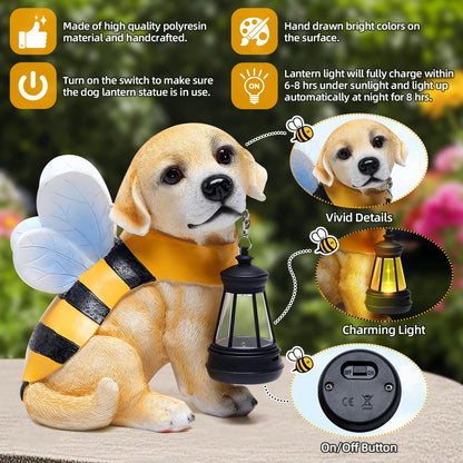 Aclema Solar Garden Statue - Honeybee Dog Figurine with LED Lantern, Resin Outdoor Decor for Patio, Lawn & Yard, Garden Art, Ideal Gift for Mom, Grandma, Housewarming