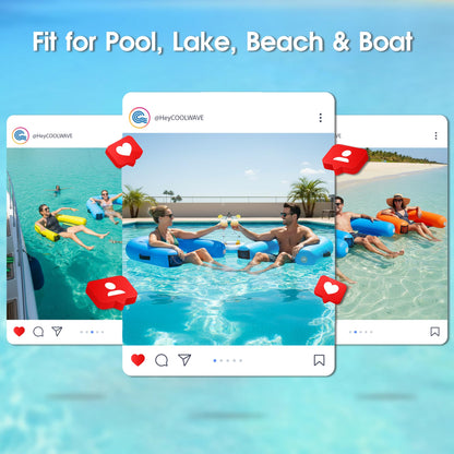 COOLWAVE Inflatable XL Floating Pool Chair, Heavy Duty PVC Floating Lounge Chair, 39" x 38" Connectable Pool Floats Adult with Built-in Cup Holders for Ocean, Lake and Pool, Multiple Color Options