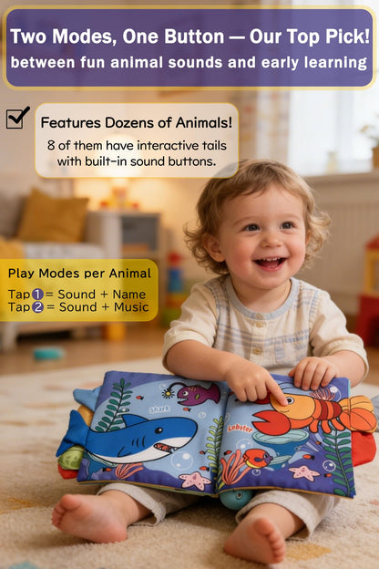 GauJat Cloth Books for Babies 0-6-12 Months, Interactive Soft Sensory Toy with Lights, Sounds & Music, Bite-Proof Educational for Newborns, Infants & Toddlers 0-3 Years (Ocean Animals)