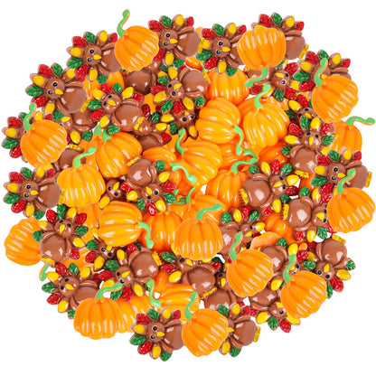 FOIMAS Thankgiving Resin Flatback Charms,50pcs Pumpkin Turkey Embellishment Resin Miniatures for Fall Thanksgiving Ornament Decoration Supply