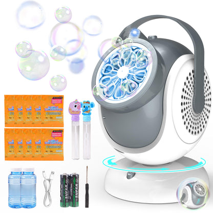 Big Bubble Machine - Automatic Bubbles Blower for Kids, Toddlers - 360° Oscillation & 75° Adjustment, Bubble Toys with LED Light - Gifts for Boys, Girls, Easter, Outdoor, Birthday, Party Use