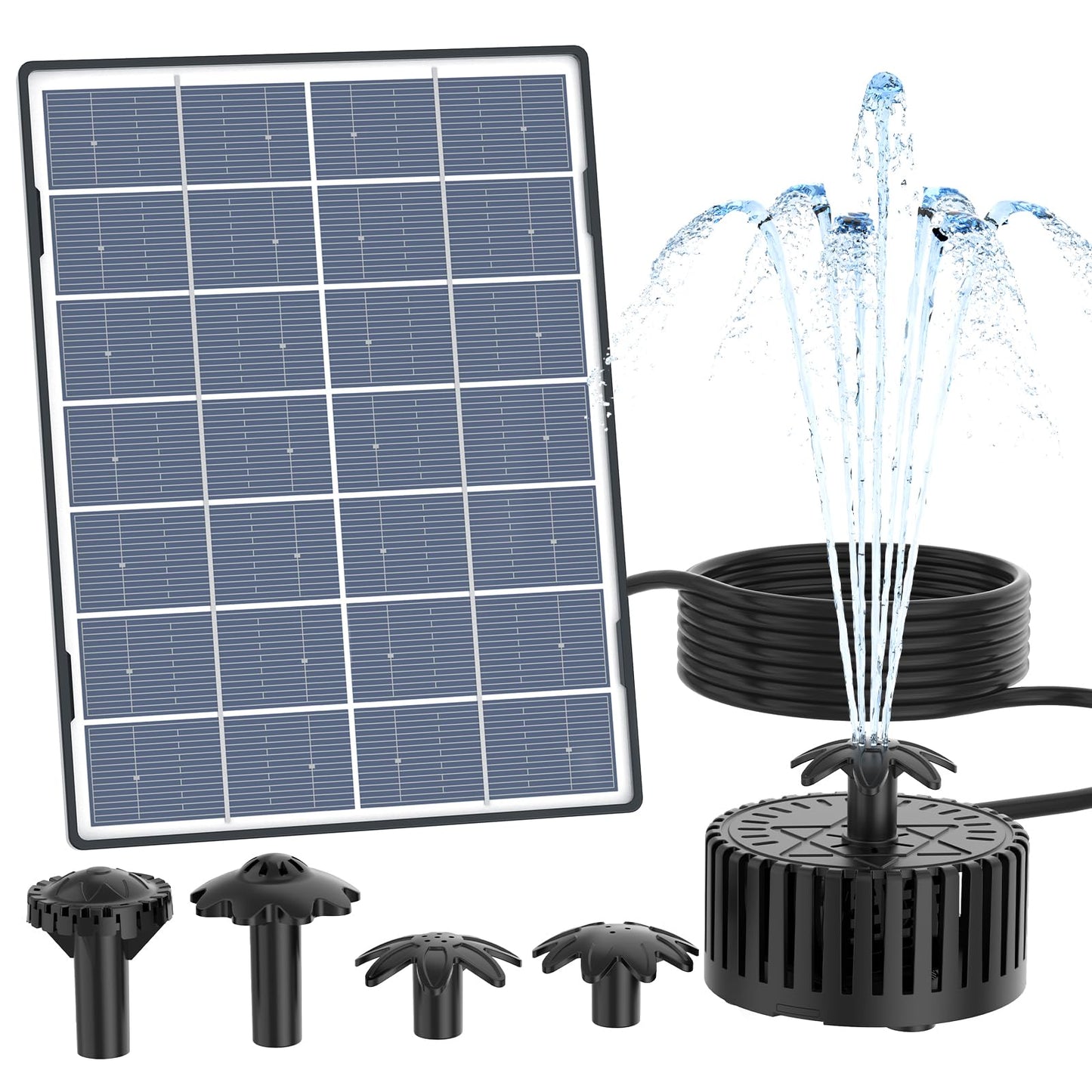 AISITIN 4.5W Solar Water Fountain, Upgraded DIY Solar Water Pump Fountain Kit with Cable Nozzles for Garden, Pond, Pool and Fish Tank