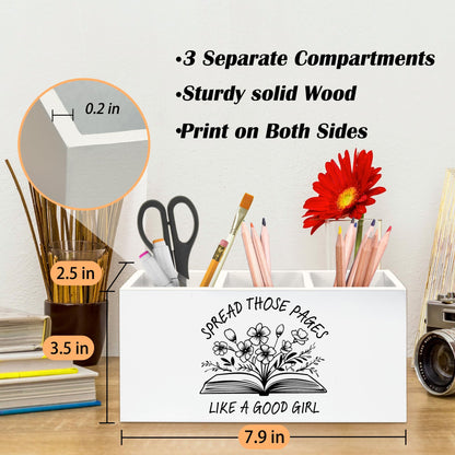 Beliran Book Lovers Gifts Pen Holder for Desk, Dark Romance Gifts Pencil Organizer, SpicyBook Lovers Gifts, Spread Those Pages Like A Good Girl Wooden Pen Holder Desk Accessories Decor for Home Office