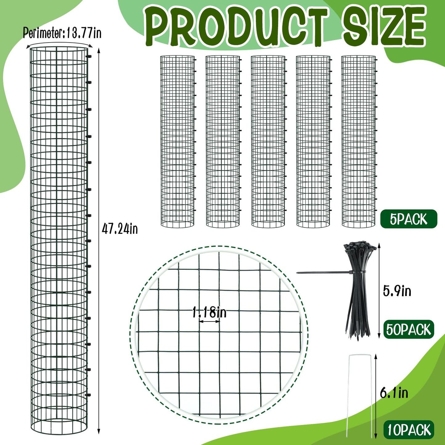 HFYZZ 47 Inch Metal Tree Trunk Protector, 5 Pack Mesh Tree Guards Trunk Protector with Metal Stakes & Zip Ties, Tree Bark Protector for Protecting Bark & Saplings from Deer Animals Mowers Trimmers