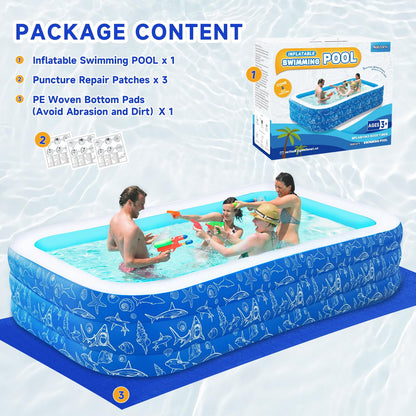 Inflatable Swimming Pool for Kids and Adults- 118" x 68" x 22" Family Full-Sized Blow Up Pools for Kids-Thickened Durable Above Ground Swimming Pool Backyard Lawn, Summer Party Outdoor and Indoor