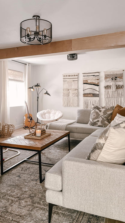 SAFAVIEH Home Collection Sedona Saraj Boho Tribal Ivory/Grey Wool & Jute Woven Tapestry Hanging Wall Art