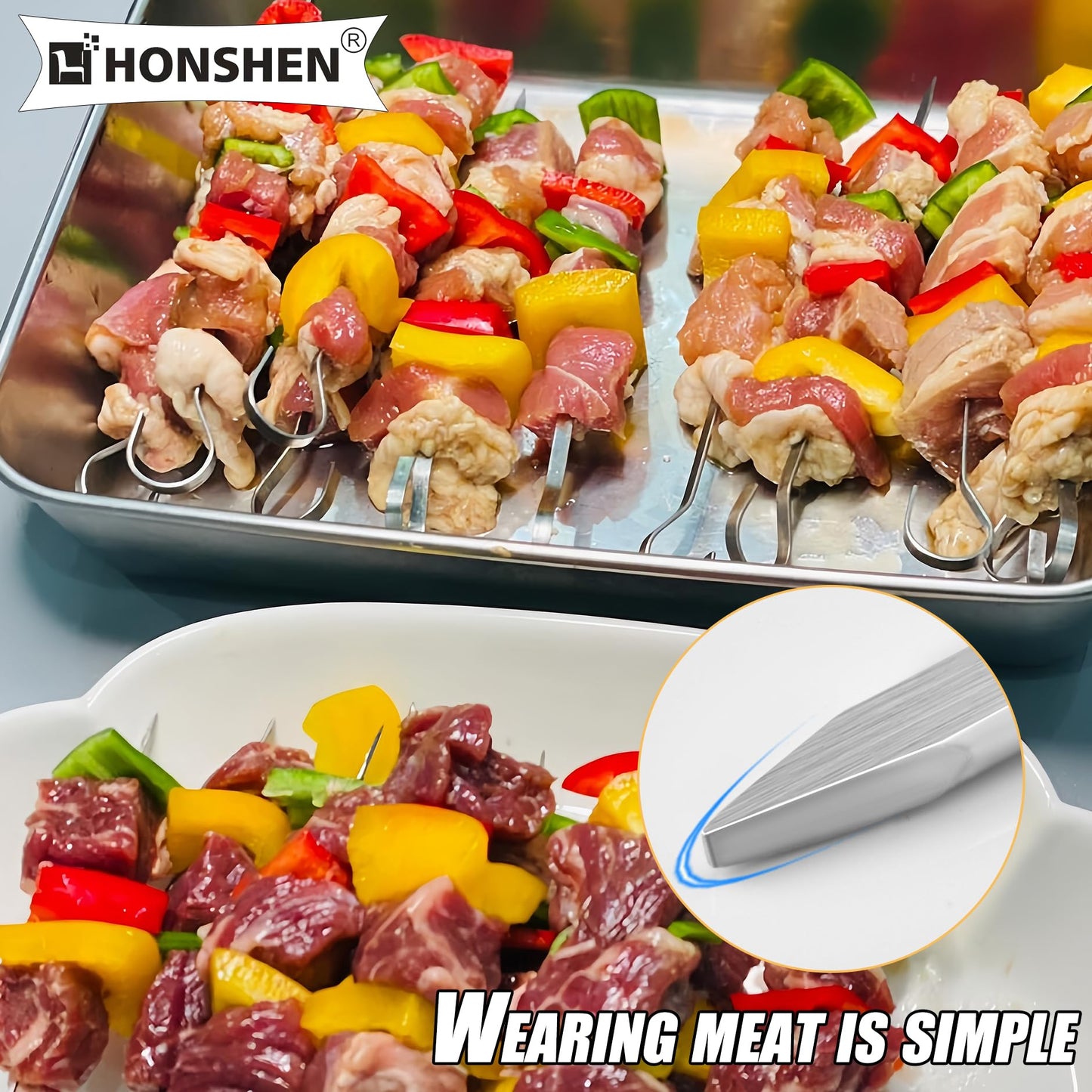 24 pack Flat Stainless Skewers, HONSHEN 7 inch Mini Short Barbecue Needle Barbecue Skewers,Baking Rods,Corn on The Grill (7 INCH Flat BBQ 24P)