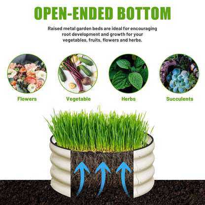 SnugNiture 2x2x1ft Round Galvanized Raised Garden Bed Kit Outdoor, Metal Planter Box for Planting Plants Vegetables, White