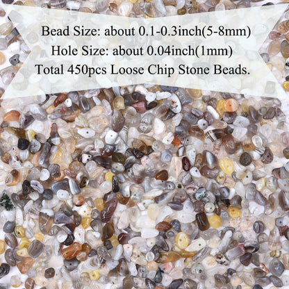 Natural Chip Stone Beads 450pcs Banded Agate Chips 5-8mm Genuine Real Irregular Healing Crystal Rocks Hole Drilled DIY Loose Gemstone Beads for Jewelry Making Bracelet Earrings Necklace Crafting