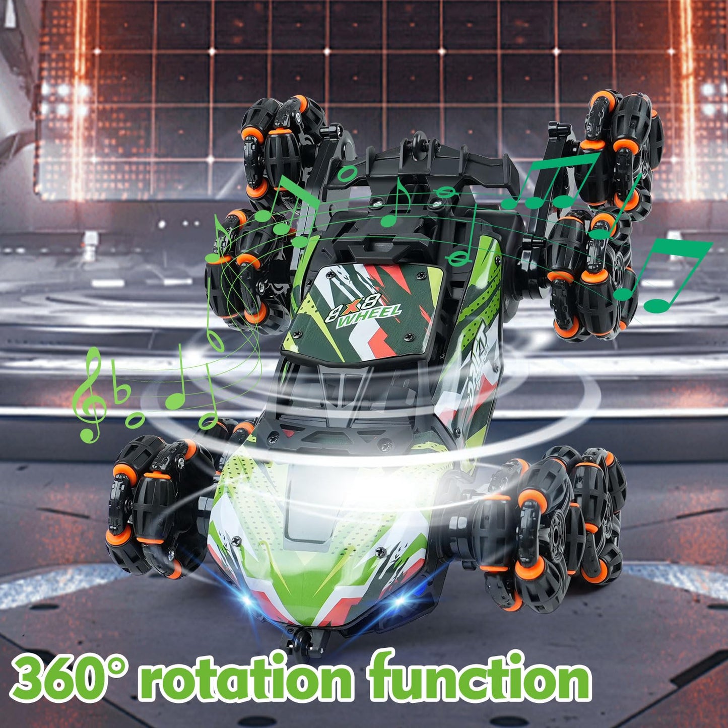 ToyFuntasy 8 Wheels Remote Control Car - Birthday Gifts for 6 7 8 9 10 11 12 Years Old Boys, Gesture Sensing RC Stunt Car with Lights & Spray & 360 Degree Flips, 2.4Ghz Climbing Toys for Kids Age 6-12