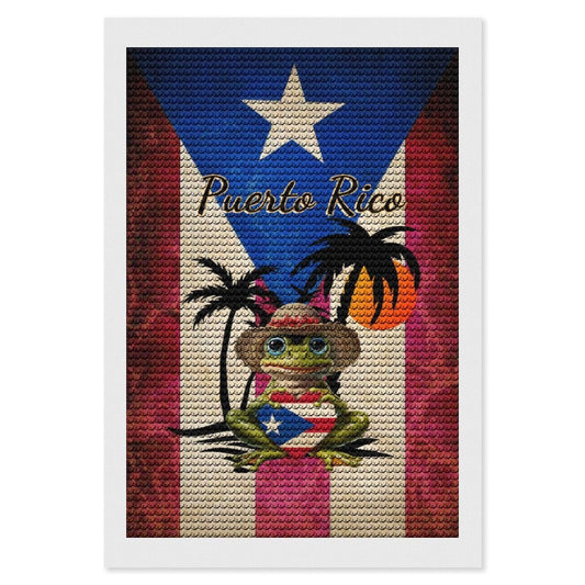 SANBAOJOO Vintage Puerto Rico Flag Frog Diamond Art Painting Art Kits Diamond Art Painting Diamond Art Kits 5D Diamond Art Painting Kits DIY Diamond Art for Home Wall Decor 8"x12"