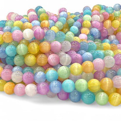 ABCGEMS High-Flash Rainbow Selenite Beads from Morocco with a Luminous, Silky Glow (Heat-Treated for Vibrant Colors) DIY Jewelry Making Beading Supplies - Smooth Round 10mm