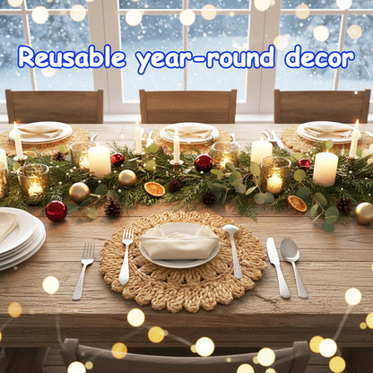 DELAQIKO 13.8" Round Corn Husk Placemats | Boho Woven Rattan Table Mats | Natural Spring Farmhouse Plate Chargers | Handmade Rustic Wicker Place Mats for Christmas Wedding (Set of 4)