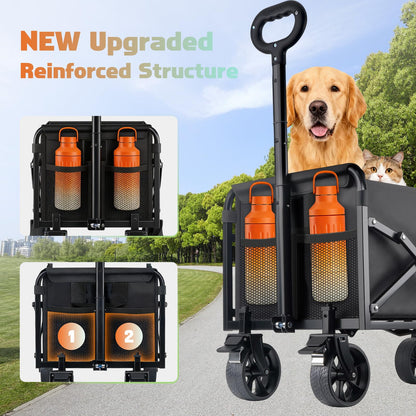 360lbs Foldable Wagon Cart Collapsible - Heavy Duty All-Terrain Portable Lightweight Folding Utility Carts with Wheels, Large Capacity Portable Grocery & Beach Trolley for Shopping, Camping and Sports