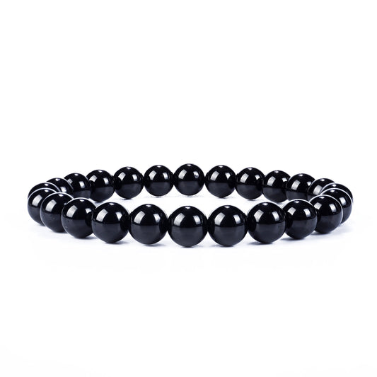 Cherry Tree Collection Black Tourmaline Beaded Bracelet – Genuine 8mm Gemstone Stretch Bracelet for Men & Women – Handmade Crystal Bracelet - (Black Tourmaline - S)
