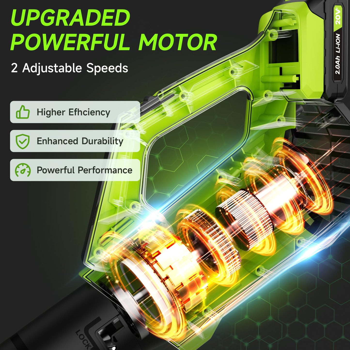 Leaf Blower Cordless, Leaf Blower with Battery and Charger - 2 Speed Modes, 2 Batteries, 20V Powerful Lightweight Electric Blowers for Blowing Leaves, Lawn Care, Patio Cleaning and Dust, Green