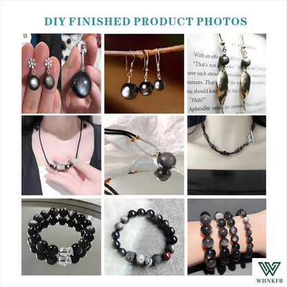 WHNKFB 6mm 100PCS Natural Silver Sheen Obsidian Round Beads, Metallic Luster Loose Gemstone Beads for Jewelry Making Craft - 4mm 6mm 8mm 10mm Options with Free Elastic Cord