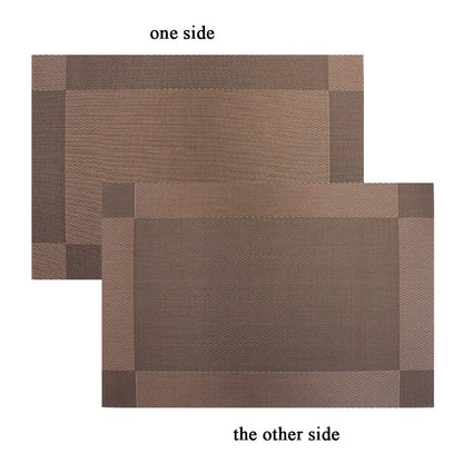 PIGCHCY Place Mats Heat-Resistant Non Slip Placemats Easy Wipe Clean Table Mats Woven Vinyl Placemats for Dining Table(Set of 6, Brown)