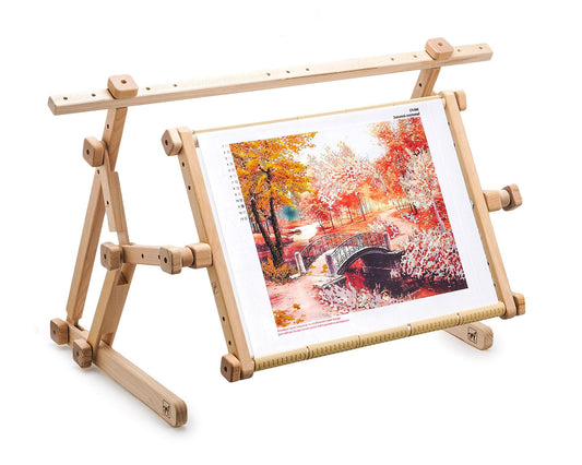 Embroidery Adjustable Lap Table Stand Hands Free Needlepoint Wooden Cross Stitch Scroll Frame Tapestry Holder Bed Table Stand Craft Tool (15.7" x 22")