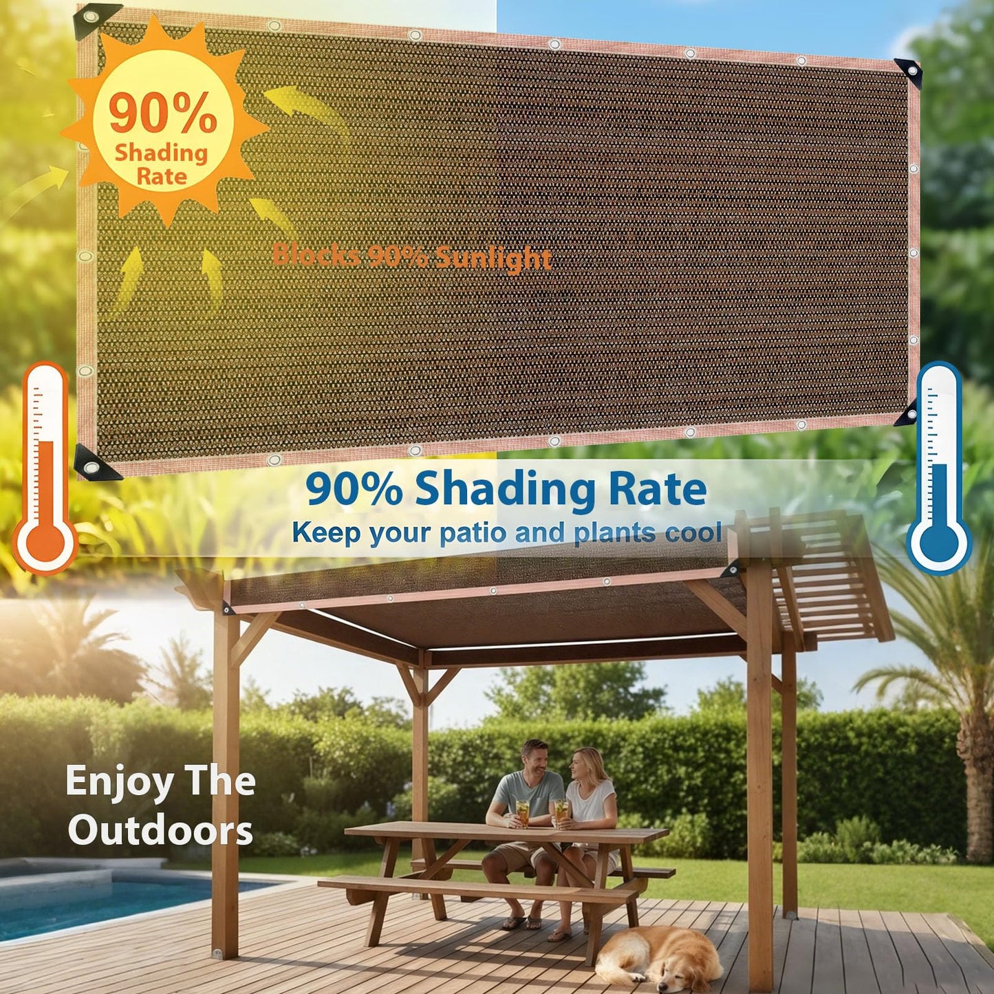 LCYFBE Shade Cloth for Garden, 8 x 16 FT 90% Mesh Tarp with Grommets Shade Cloth for Greenhouse,Patio,Vegetables,Plants Cover and Chicken Coops, Mocha Shade Net for Outdoor Garden