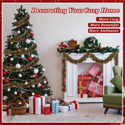 EverMerry Christmas Garland, 50 ft Tinsel Garland Christmas Decorations, Metallic Outdoor Christmas Garland for Stairs, Christmas Tree Tinsel, Home and Birthday Party Decorations(Red and Green)