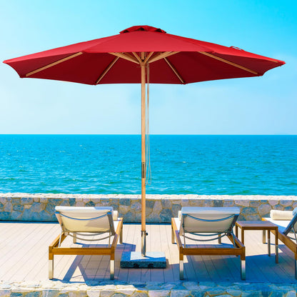 CASUNER 9ft Wooden Umbrella, Outdoor Patio Umbrella, Wood Market Umbrella, Patio Umbrella Wood Pole with Pulley Lift for Garden, Yard, Deck, Pool, Market (RED)