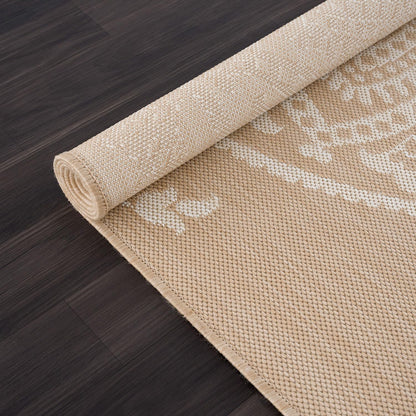 CAMILSON Outdoor Rug 8x10 Modern Area Rugs for Indoor and Outdoor Patios and Porches - Waterproof, Washable, Non-Shedding, Easy-to-Clean Outside Carpet (8 x 10, Medallion - Beige/White)
