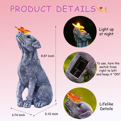 Goodeco Dog Statue with Solar Butterfly - Ideal Gifts for Mom, Dad or Birthdays, Beautifully Crafted Outdoor Decorations to Wow Your Guests