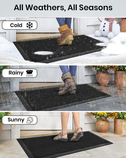 Long Front Door Mat for Outside Entrance 35.5"x17" – Anti-Slip Dirt-Trapping Waterproof Rubber Indoor & Outdoor Mat with Textured Surface for Entryway - Heavy Duty All Weather Doormat – Black