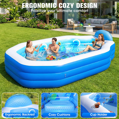 2026 Inflatable Pool with Canopy, Large Inflatable Pool for Kids,Adults, Blow Up Pools with Seats,Oversize Thickened 118"x75"x22"Inflatable Swimming Pools, Kids Pool for Backyard,Ocean Theme-Blue