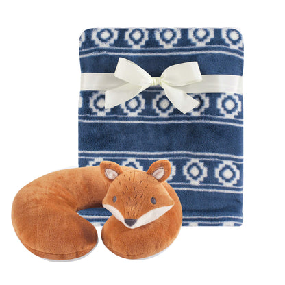 Hudson Baby Unisex Baby Neck Pillow and Plush Blanket Set, Modern Fox, One Size